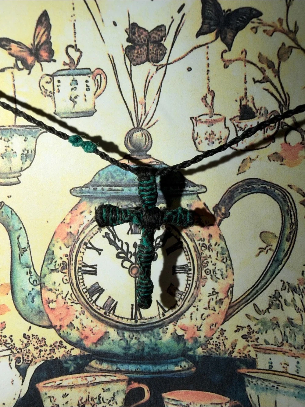 Handmade Black and Teal Wrapped Cross Necklace - Artful Home Accessory